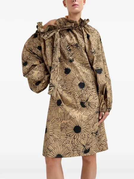 Rochie mini Essentiel Antwerp cu model floral cu imagine de costum maro