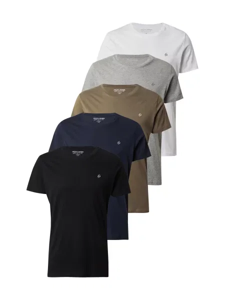 JACK & JONES Tričko tmavě modrá / šedý melír / khaki / černá bílá