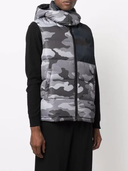 Камуфлажен пухен елец Philipp Plein с принт сиво