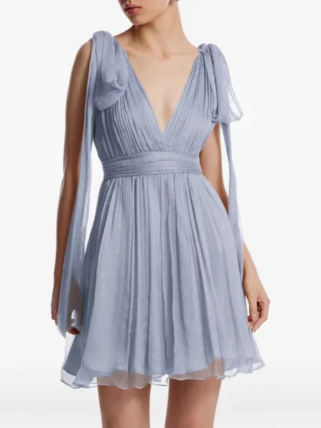 Rochie Framboise cu funde cu decolteu în V de costum albastru