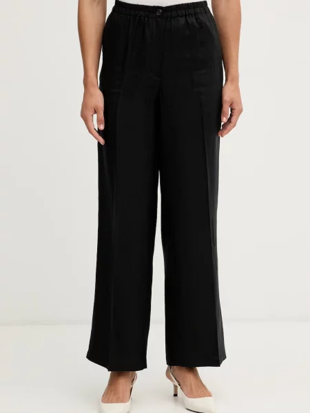 Sisley pantaloni pentru femei din in negru