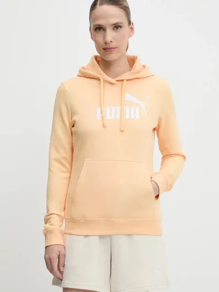 Суичър с качулка Puma с качулка с принт оранжево