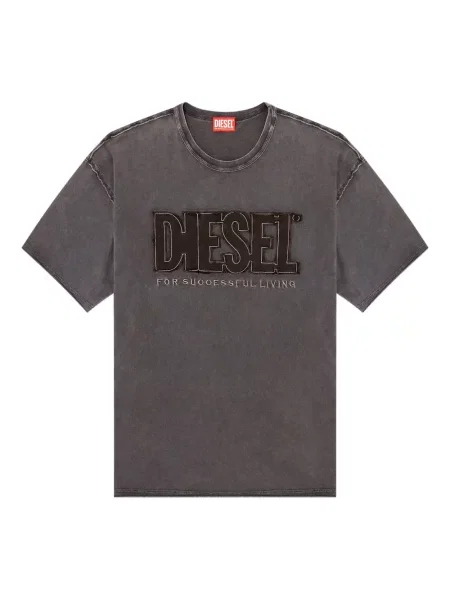 Tricou Diesel cu broderie scurt gri