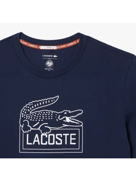 Lacoste Koszulka Roland Garros O Regularnym Kroju Z Okrągłym Dekoltem I Nadrukiem granatowy