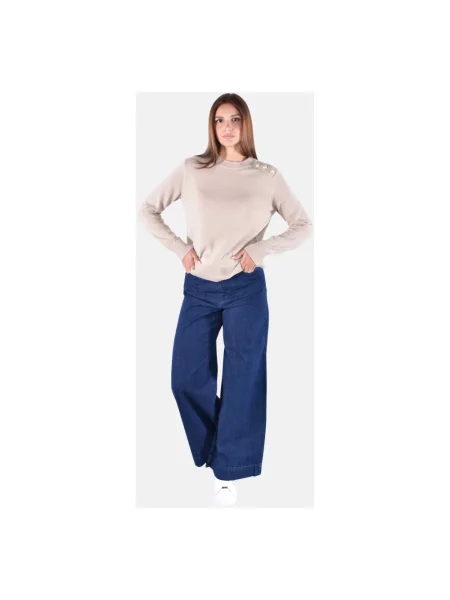 Sweter Barbour wełniany z okrągłym dekoltem beżowy