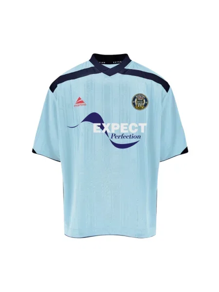 Dzianinowa koszulka z dekoltem v Martine Rose z dekoltem w serek niebieska