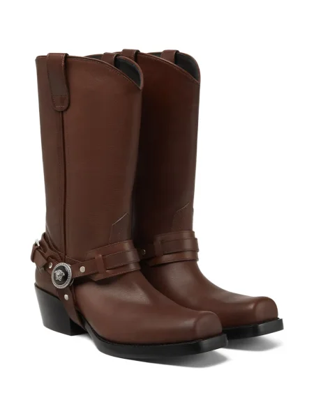 Botine Versace din piele cowboy maro