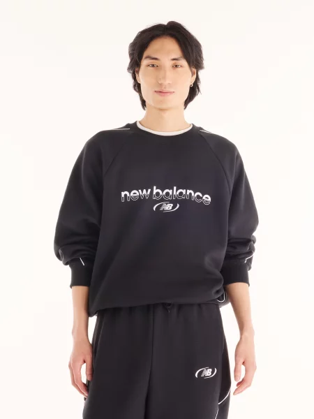 Спортивна кофта New Balance Trackside Fleece Crew бавовна/перероблений чорний