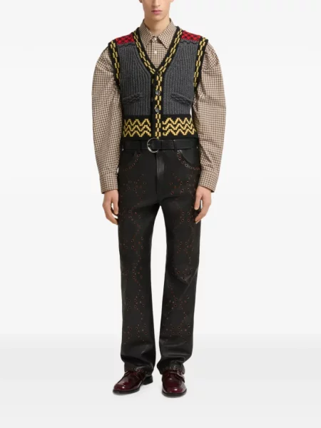 Pantaloni Marni din piele cu tepi negru