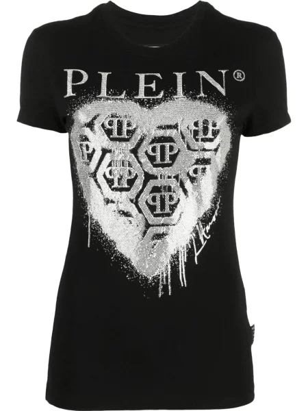 Tricou Philipp Plein cu imagine scurt negru