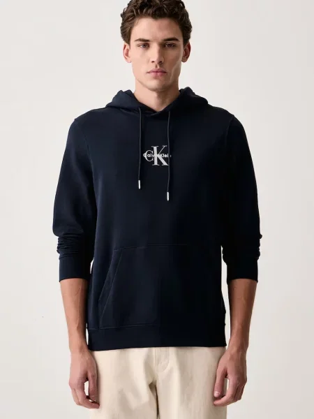 Calvin Klein Jeans pulover s kapuco z bombažem modra