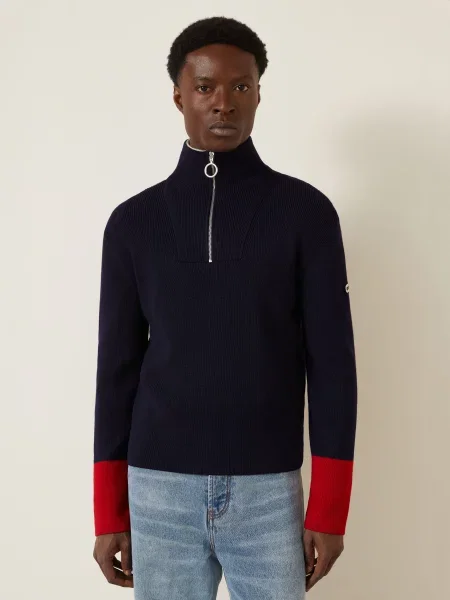 Ami Paris Sweter Typu Troyer blau czerwony