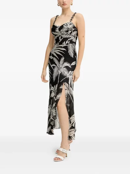Rochie midi Guess cu model floral cu bretele negru