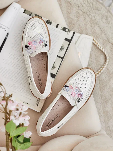 Mocasini Resti cu strasuri alb