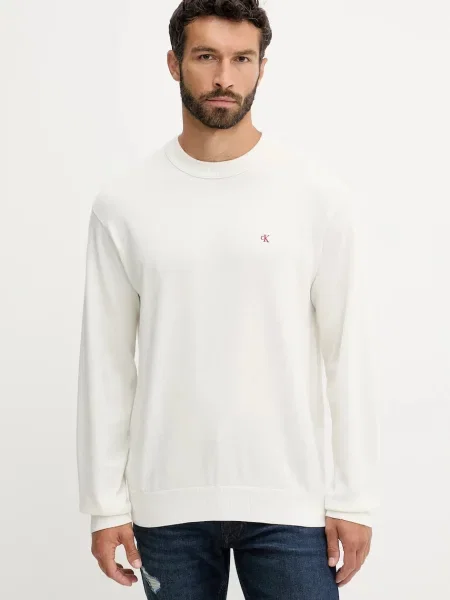 Пуловер Calvin Klein Jeans мъжки бежово от лека материя бяло