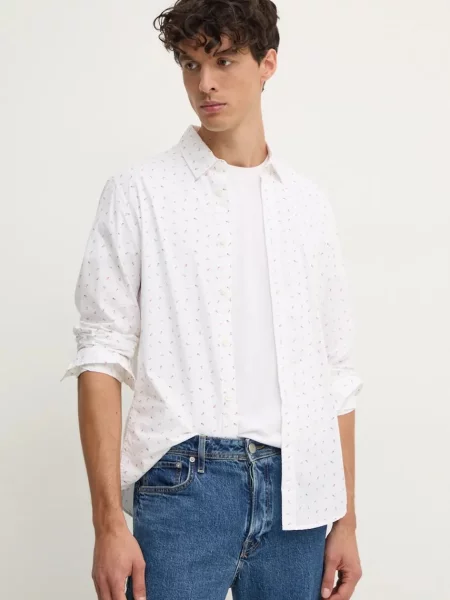 Риза Pepe Jeans MEIR мъжка със стандартна кройка с класическа яка бяло