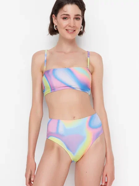 Bikini Trendyol cu imprimeu abstract violet