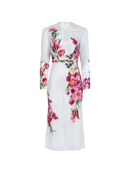Rochie midi Saloni de mătase cu model floral cu imagine alb