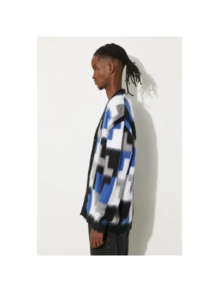 Marcelo Burlon kardigan z domieszką wełny AOP Damier Cross Knit Cardigan szary