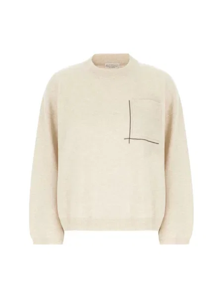 Sweter Brunello Cucinelli z kaszmiru beżowy