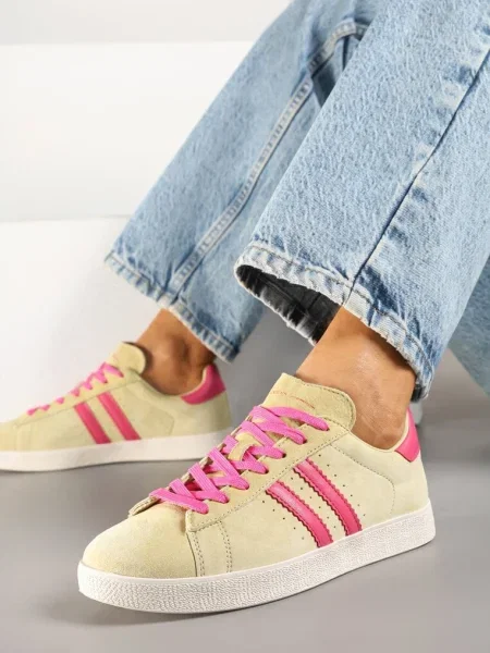 Sneakersy Zamszowe Typu Tenisówki ze Skórzaną Wkładką Ciarivione żółte
