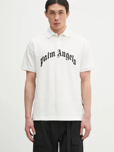 Palm Angels polo de Curved Logo cu imprimeu alb