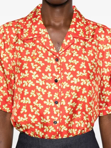 Cămașă Tory Burch de mătase cu model floral cu imagine roșu