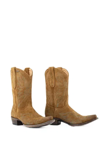 Botine Mexicana cu broderie din piele de căprioară maro