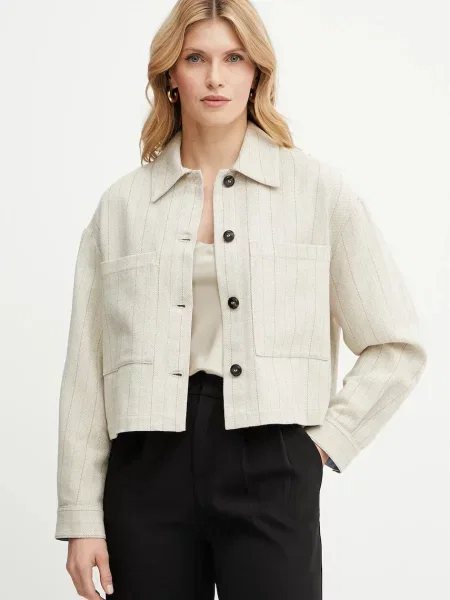 MAX&Co. jachetă tip cămașă cu amestec de in bej