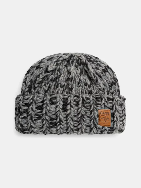GANNI căciulă de lână Graphic Wool Hand Knit gri