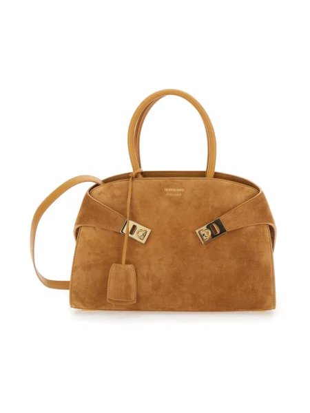 Mała torebka skórzana Ferragamo zamszowa brązowa