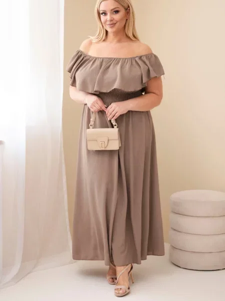 Talie elastică rochie cu volane Kesi Włoski cu volane maro