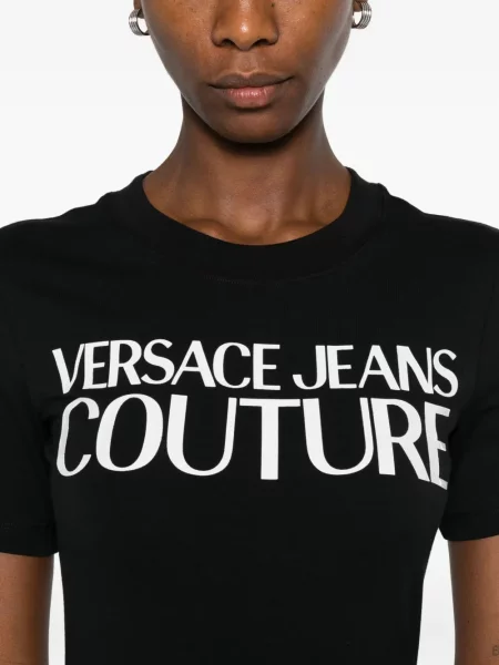 Rochie din denim Versace Jeans Couture cu imagine de costum negru