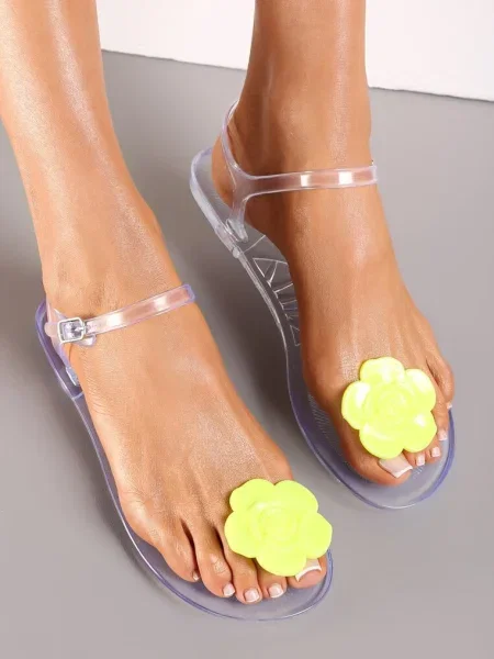 Sandale cu Talpă Joasă și Floare Ornamentală Jollela galbene