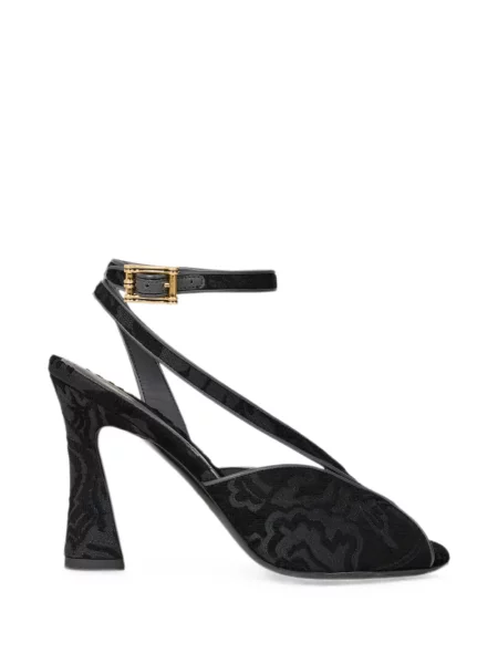 Sandale Etro cu toc înalt cu model paisley din jacard negru