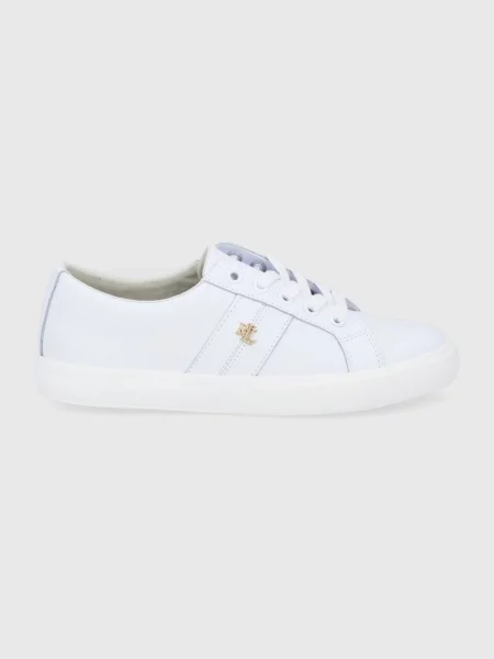 Botine Lauren Ralph Lauren din piele cu toc plat alb