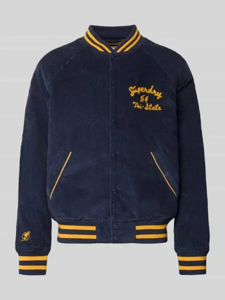 Kurtka college z sztruksu z wyhaftowanym logo Superdry granatowa