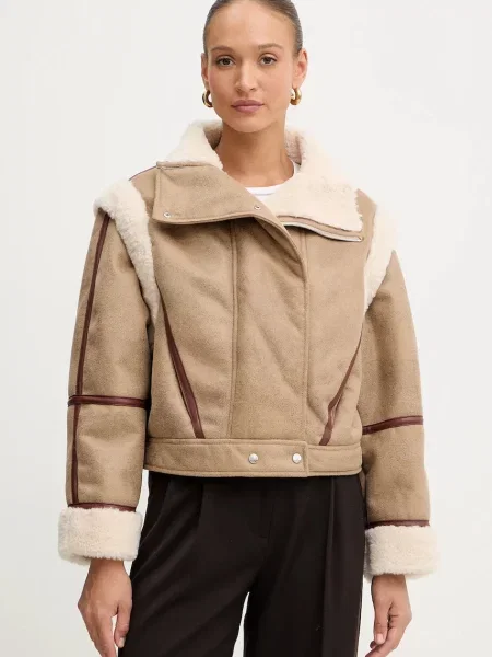 Kurtka przejściowa Boss Orange skórzana brązowa