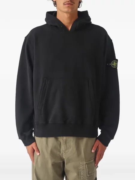 Hanorac cu glugă Stone Island din fleece cu glugă cu strasuri negru