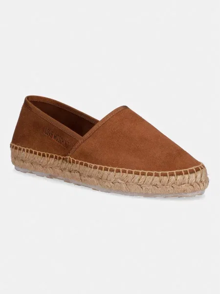 Love Moschino espadrile z ravnim podplatom semišaste rjava