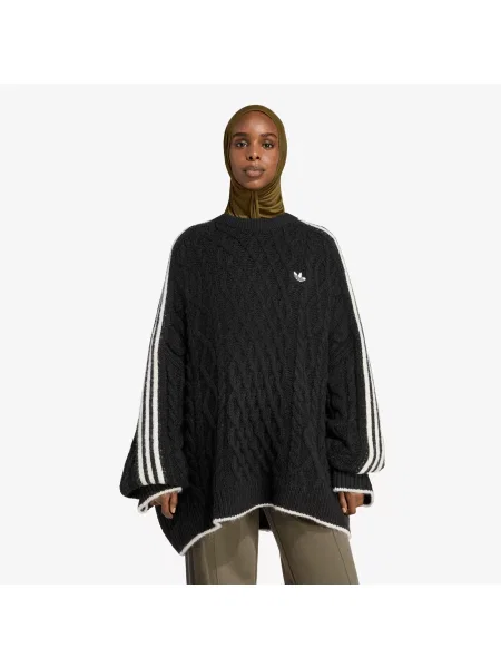 Pulover adidas Cableknit Sweater Black/ Chalk White Universal alb