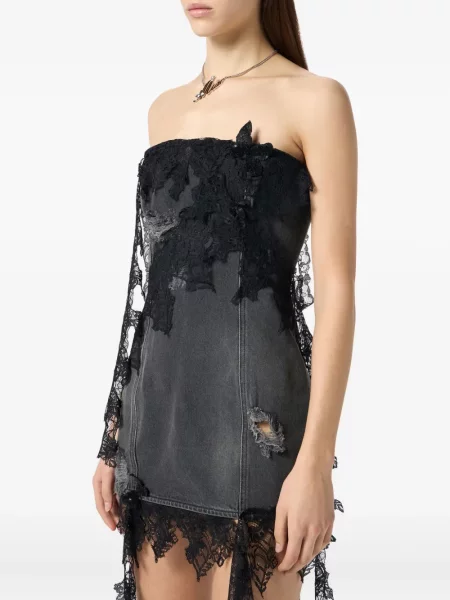 Rochie din denim Blumarine din dantelă de costum gri