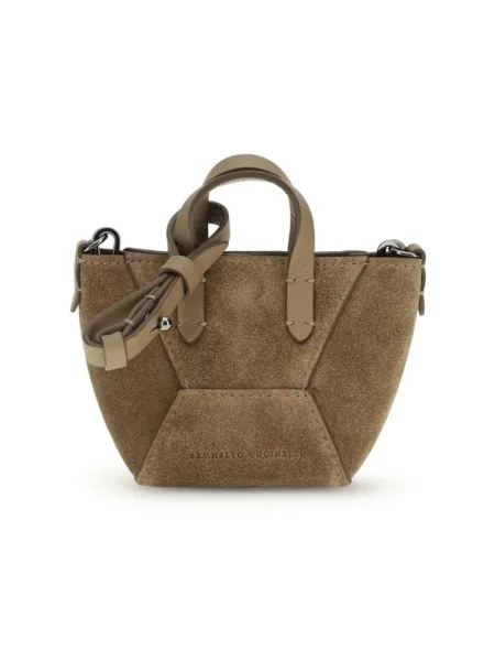 Mała torebka Brunello Cucinelli zamszowa w geometryczne wzory brązowa