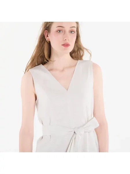 Φόρεμα Calvin Klein Linen V Neck Sleeveless Dress White Sand L λευκό