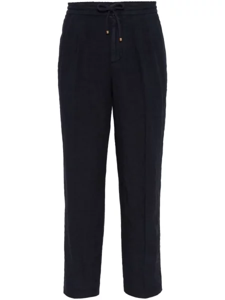 Lněné pás kalhoty Brunello Cucinelli černé