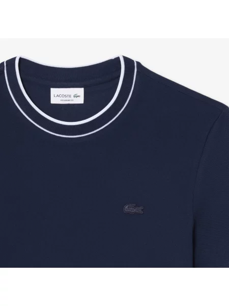 Lacoste T-Shirt Stretch Piqué Z Prążkowanym Kołnierzykiem granatowa
