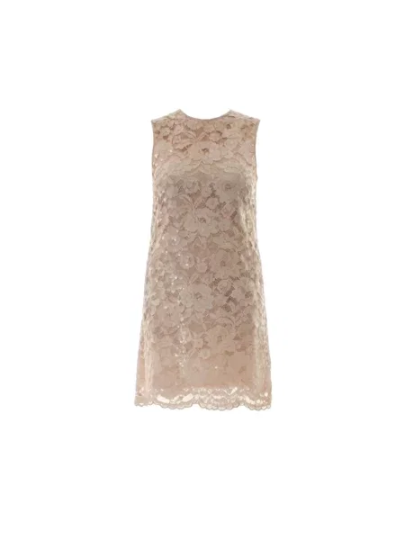 Krótka sukienka bez rękawów Twinset bez rękawów koronkowa beżowa