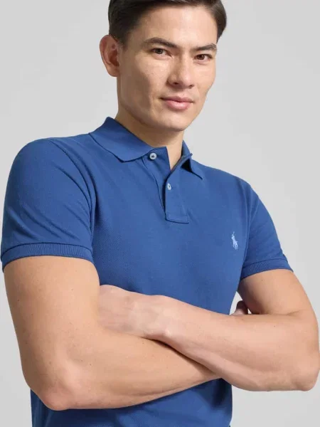 Koszulka polo o kroju slim fit z czystej bawełny Polo Ralph Lauren niebieskie