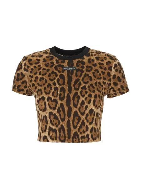 Krótka koszulka Dolce And Gabbana w panterkę brązowa