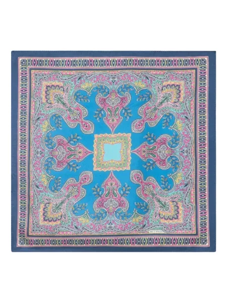 Fular Etro de mătase cu model floral albastru